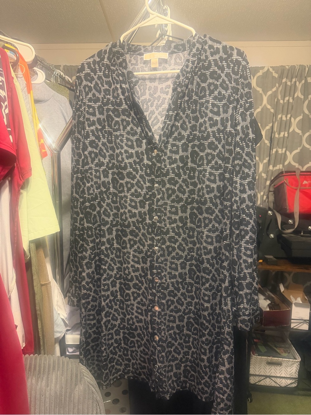 Michael Kors Black and White Animal Print Button-Down long sleeve dress